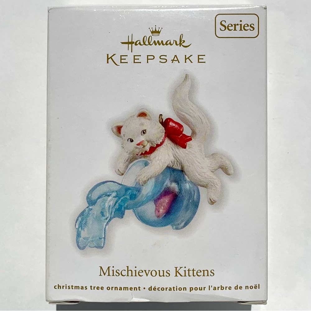 Hallmark Keepsake Ornament Mischievous Kittens 14th in Series White Cat Fish